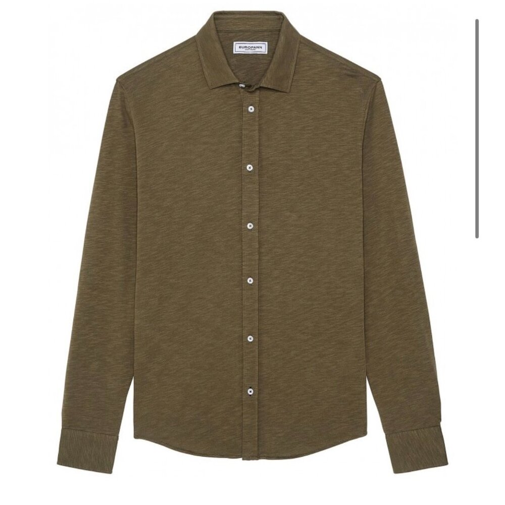 Europann Saint-Tropez Stuart Jersey Cotton Slim Fit Shirt Khaki Green Mens L